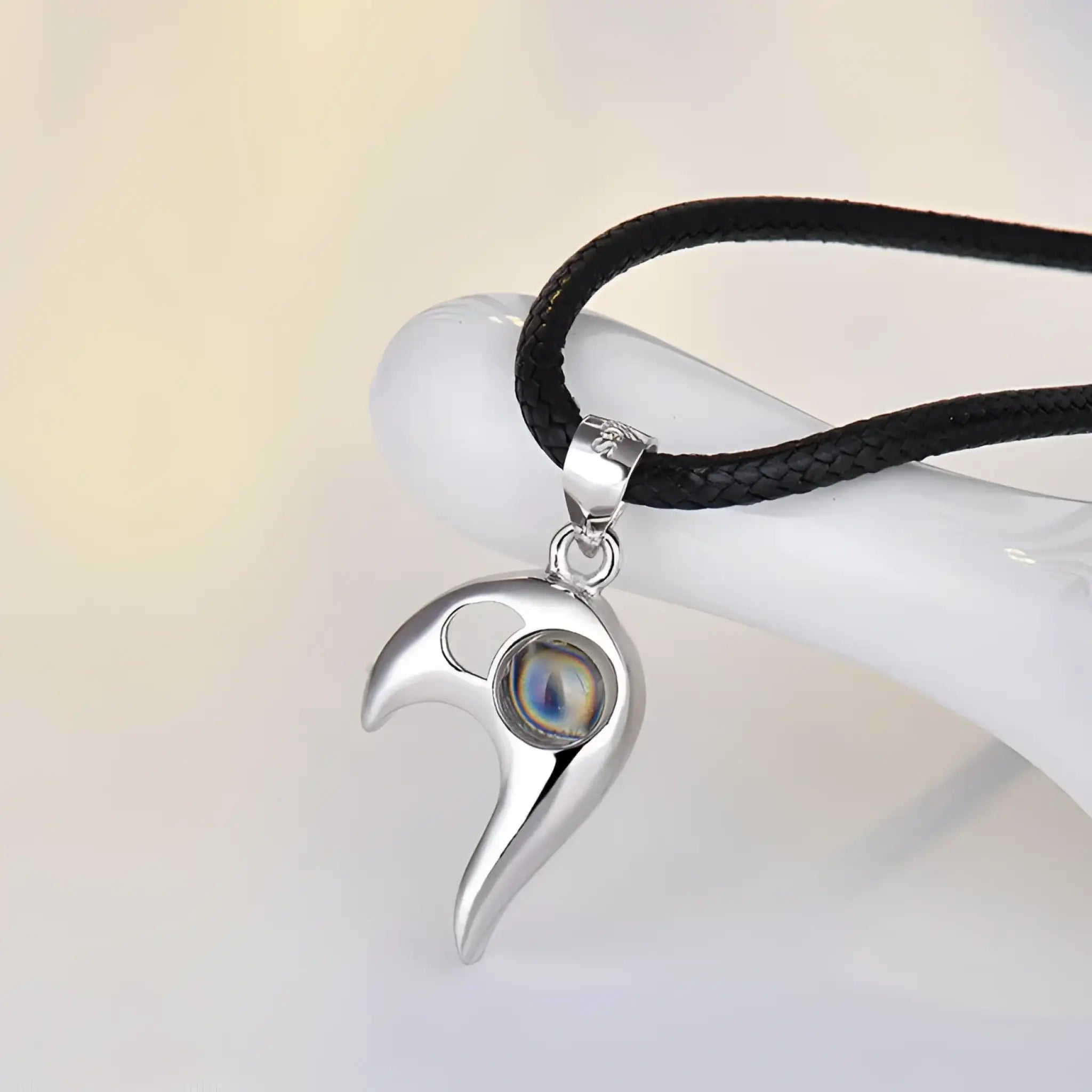 925 Silver Heart-shaped Photo Projection Couple necklaces - silver - 7