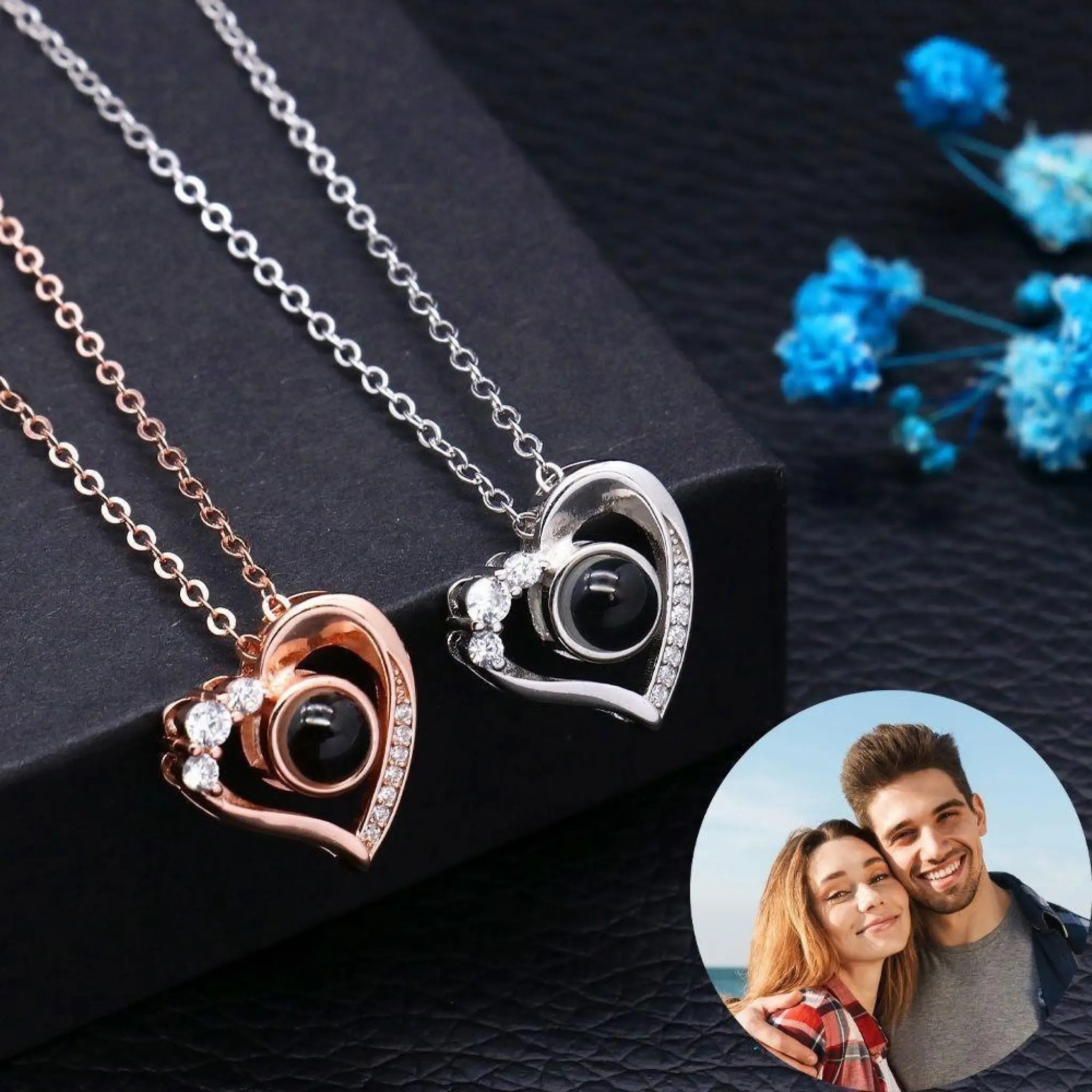 925 Silver Necklace Female Personality Projection Color Photo I Love You 100 Language Gifts - 7