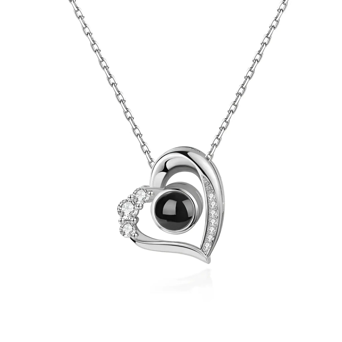 925 Silver Necklace Female Personality Projection Color Photo I Love You 100 Language Gifts - White - 7