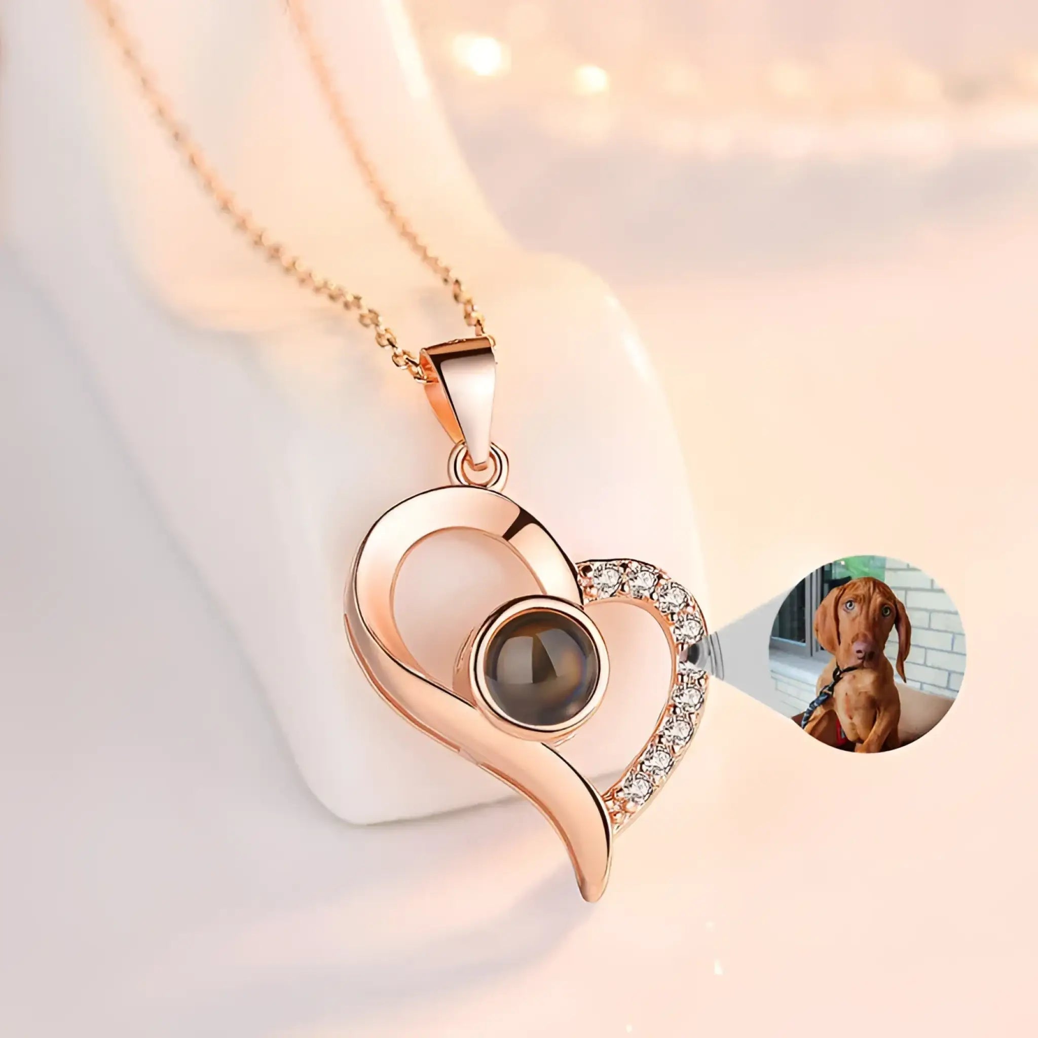925 Silver Projection Color Photo Heart Necklace - 7