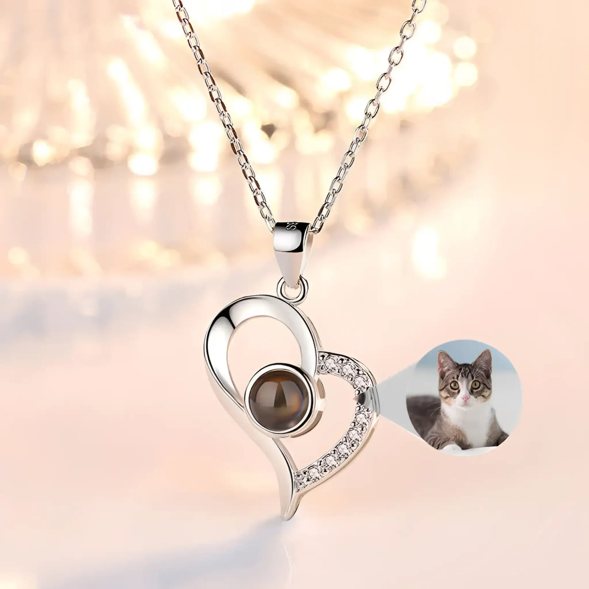 925 Silver Projection Color Photo Heart Necklace - 7