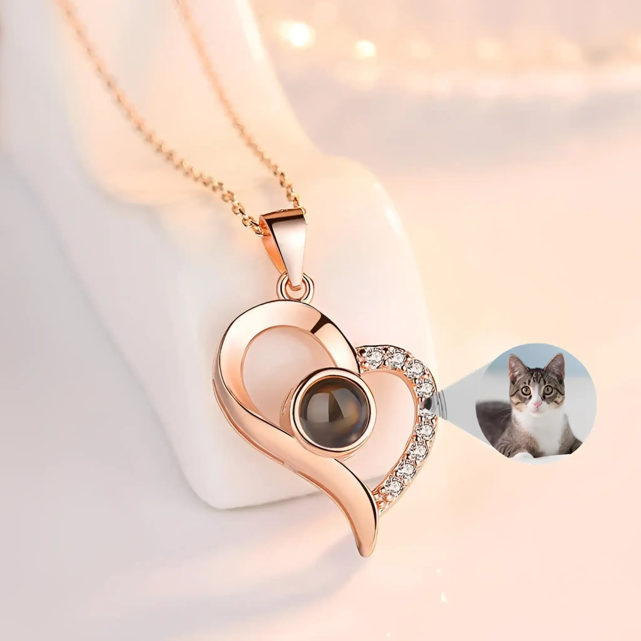 925 Silver Projection Color Photo Heart Necklace - 7