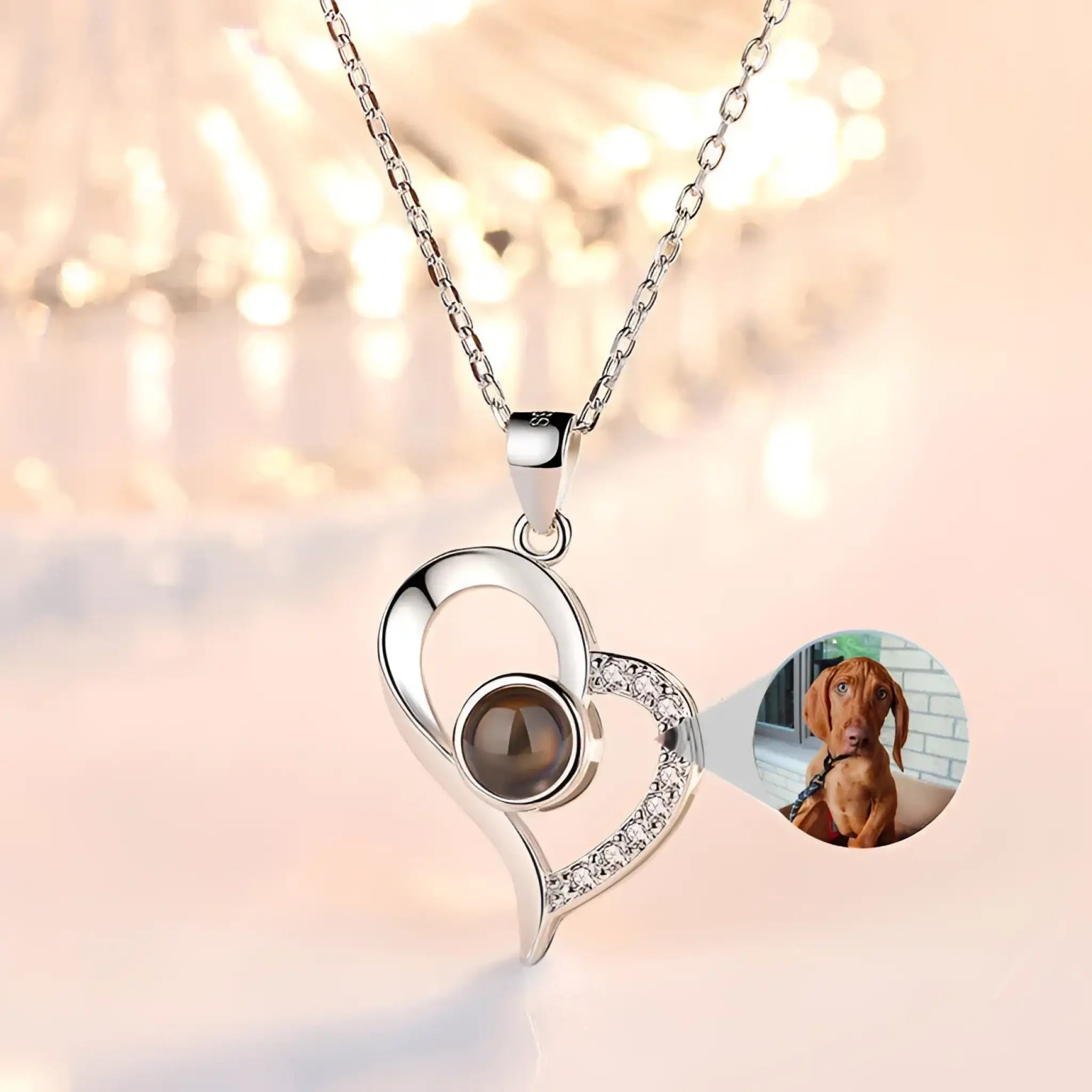 925 Silver Projection Color Photo Heart Necklace - 7