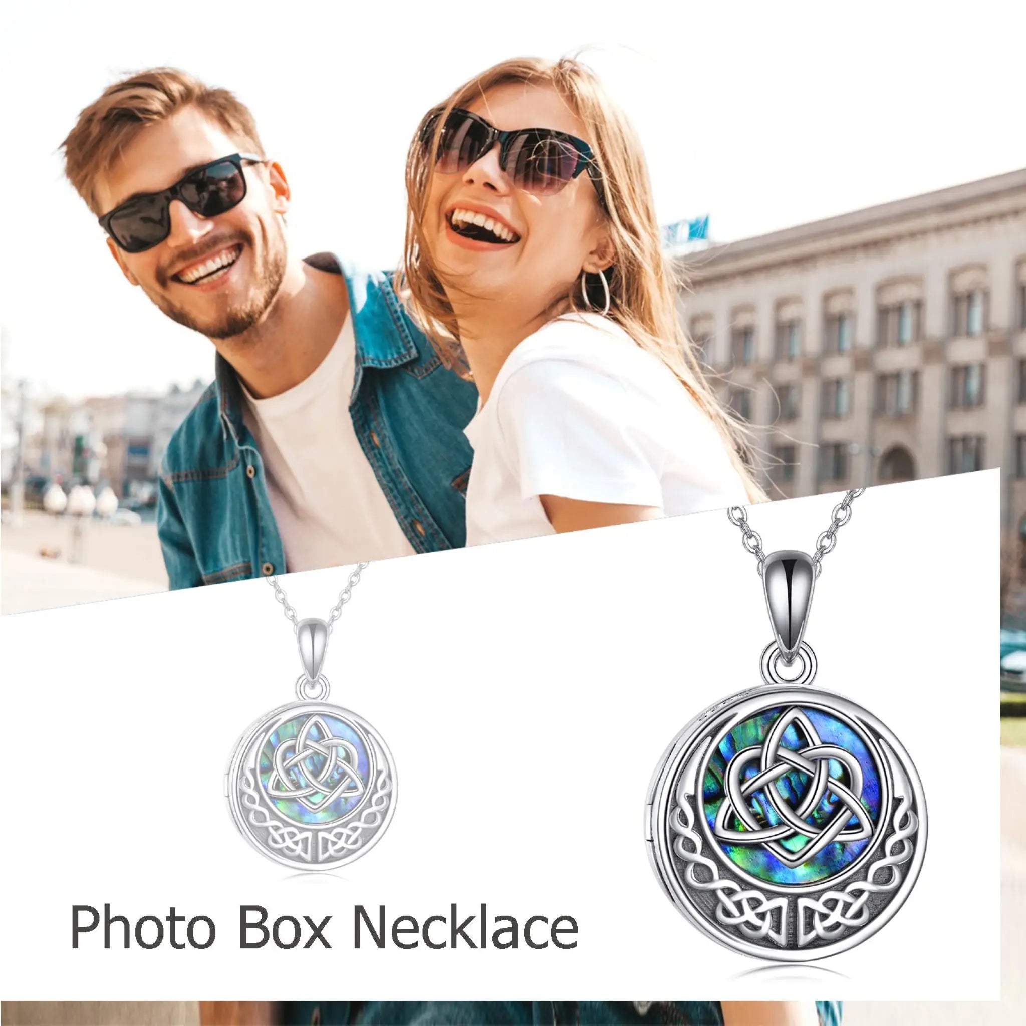 925 Sterling Silver Celtic Knot Photo Locket Necklace for Women - Silver - 5