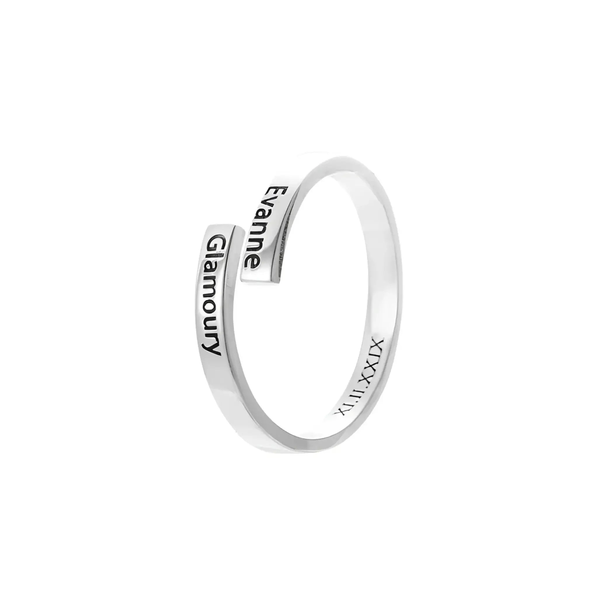 925 Sterling Silver Couple DIY Ring Name Letter Pattern Ornaments - Platinum / Adjustable Opening
