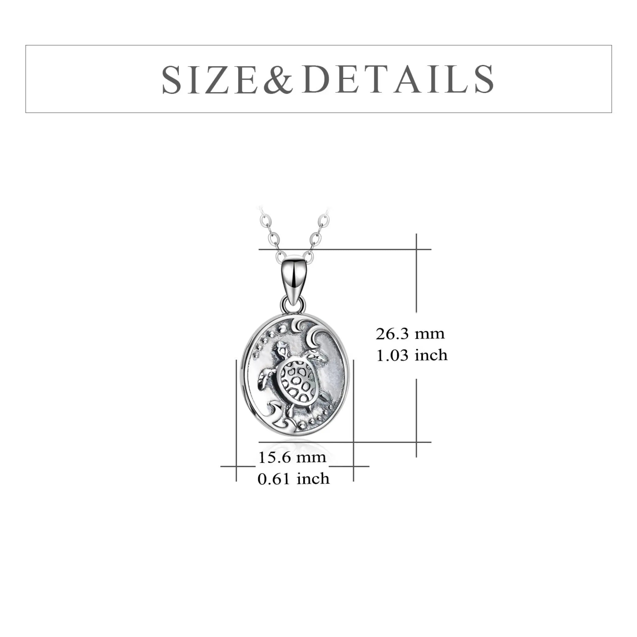925 Sterling Silver Sea Turtle Photo Locket Necklace Photo Pendant Jewelry - Silver - 5