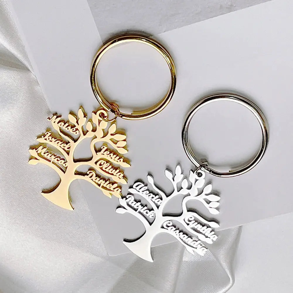 Personalized Tree of Life Name Stainless Steel Keychain for Women