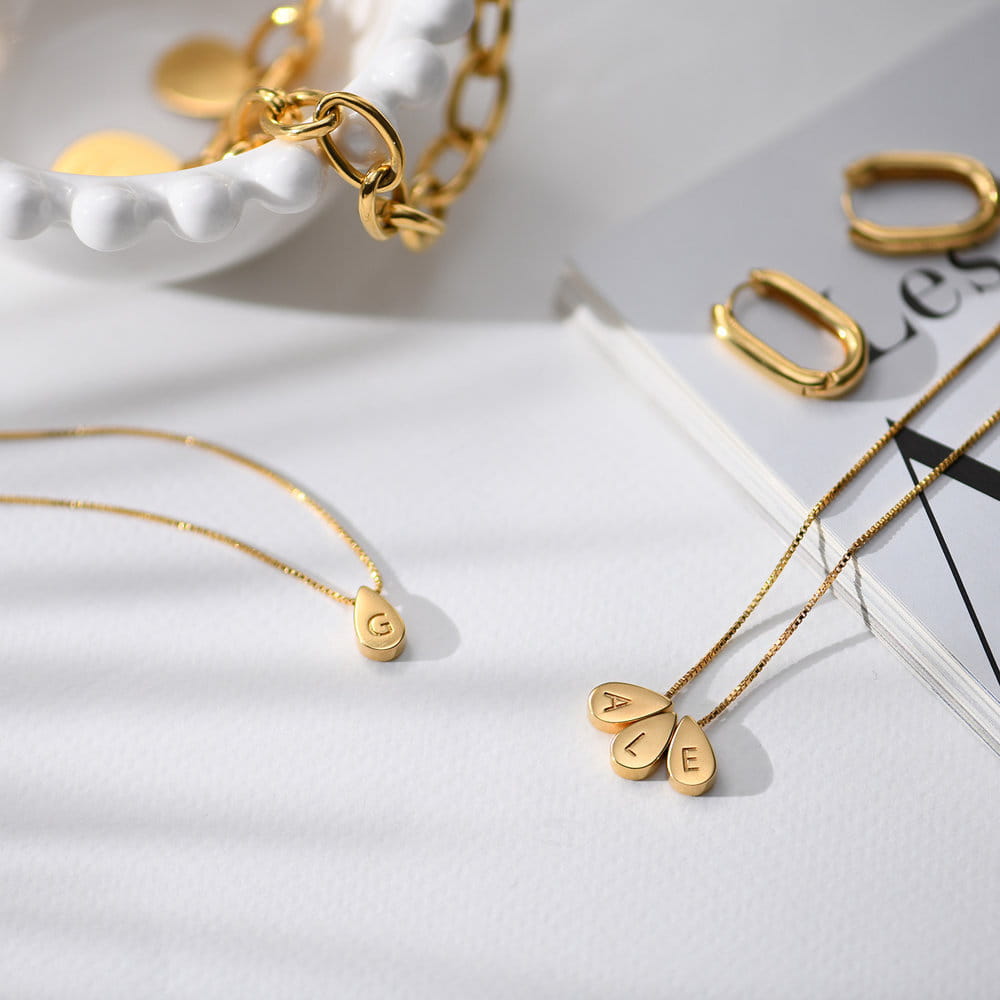 Personalized Gold Letter Engraved Geometric Necklace