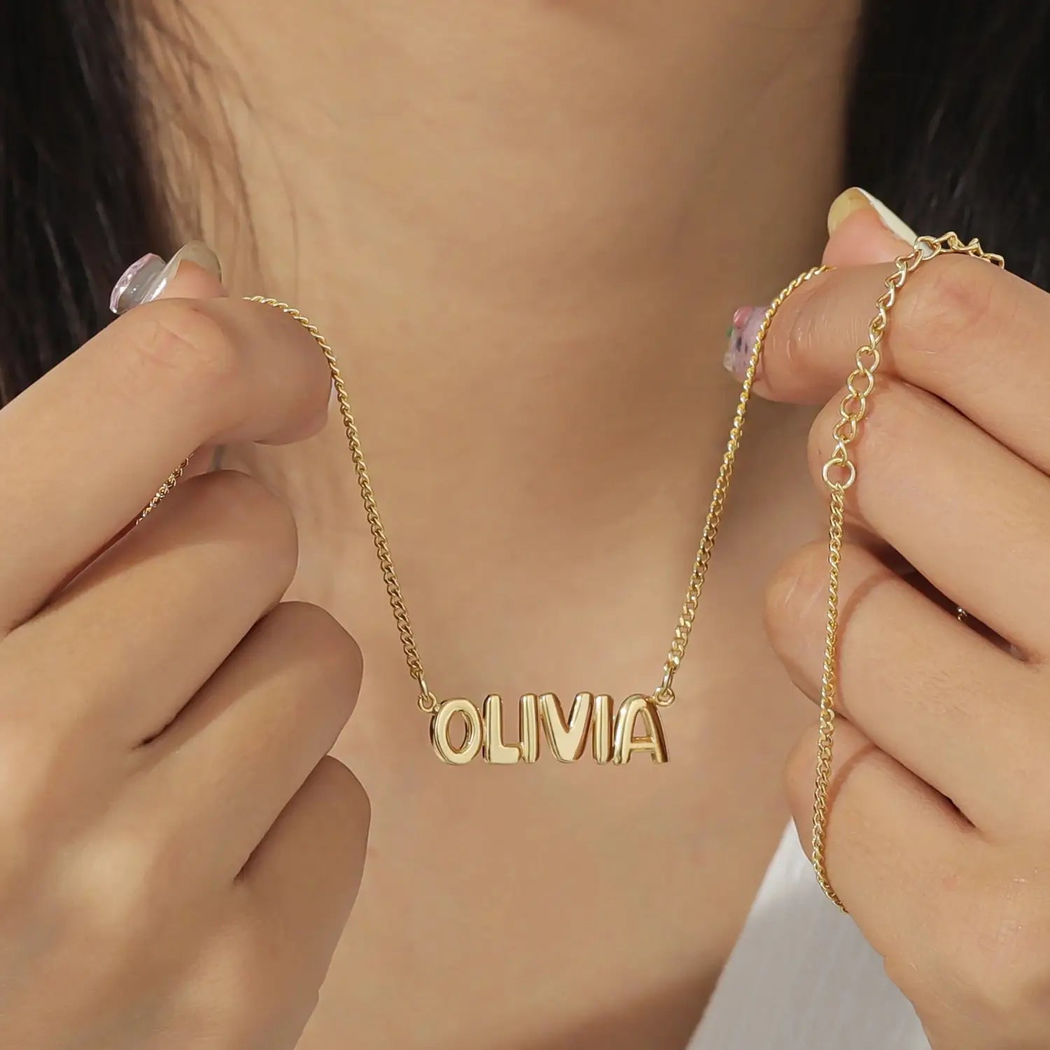 Personalized 3D Bubble Name Necklace in Rose Gold with Free Shipping