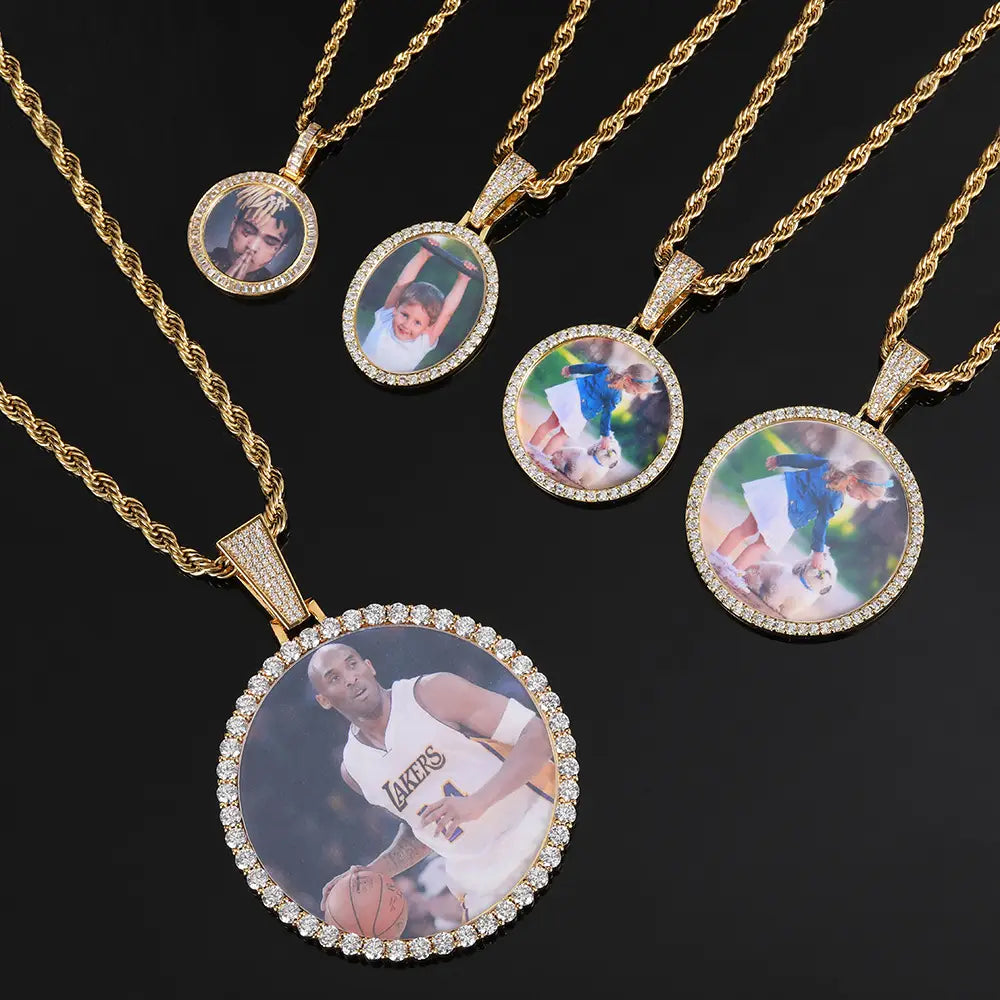 Rose Gold Round Photo Pendant Necklace with Twist Chain