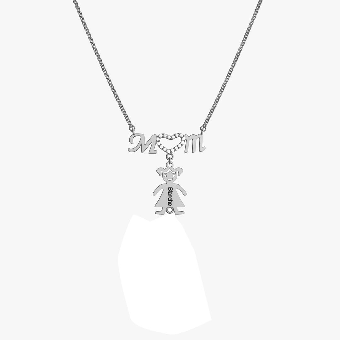 Personalized MOM Doll Necklace in Stainless Steel with Clavicle Chain