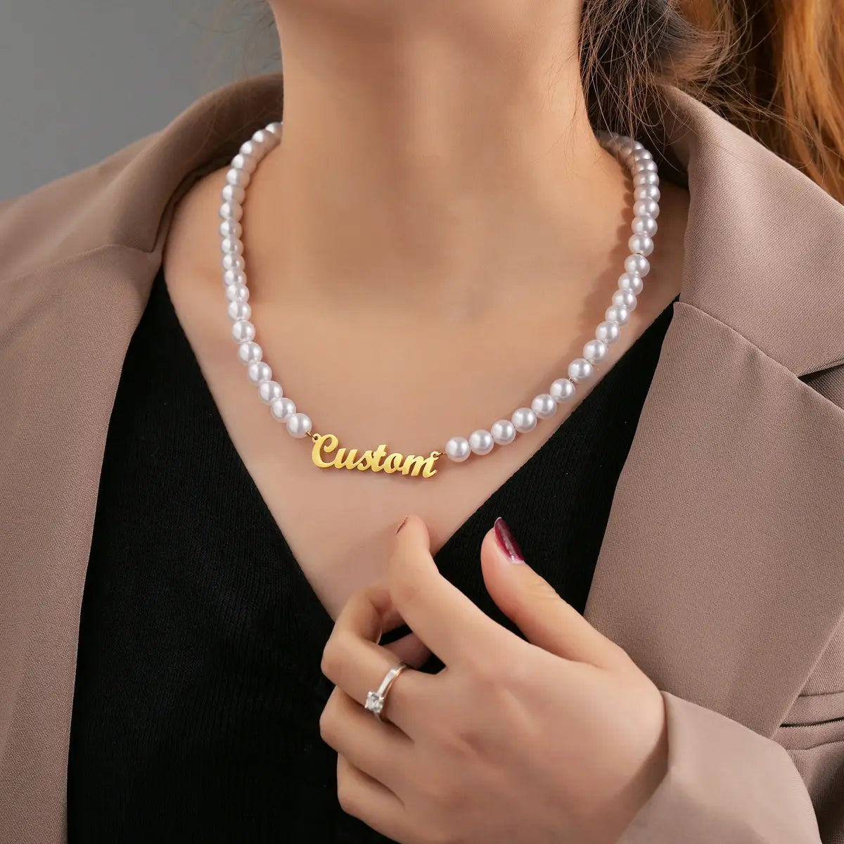 Personalized Name Necklace with Pearl Chain for Women’s Jewelry