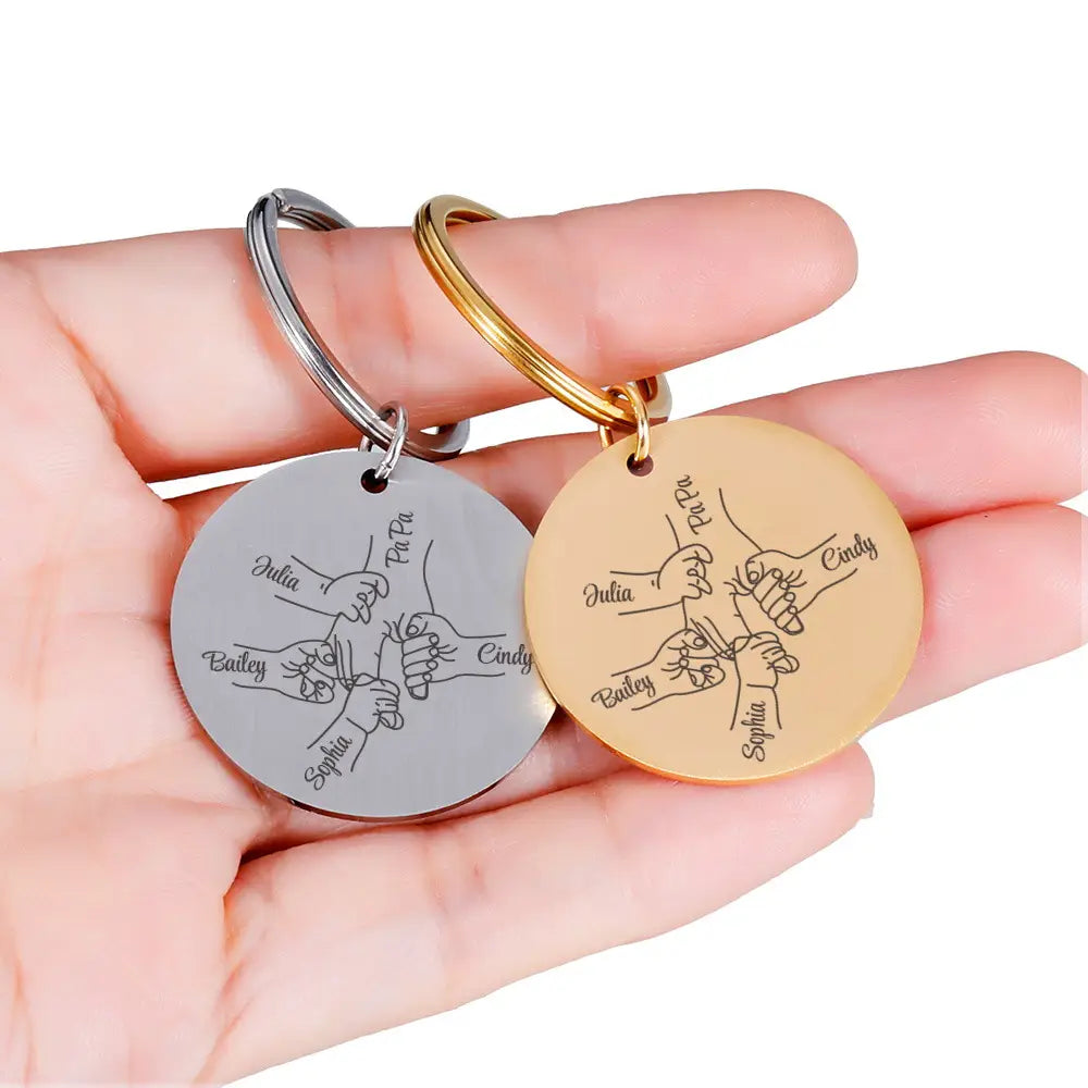 Personalized Father’s Day Keychain with Custom Names in Gold
