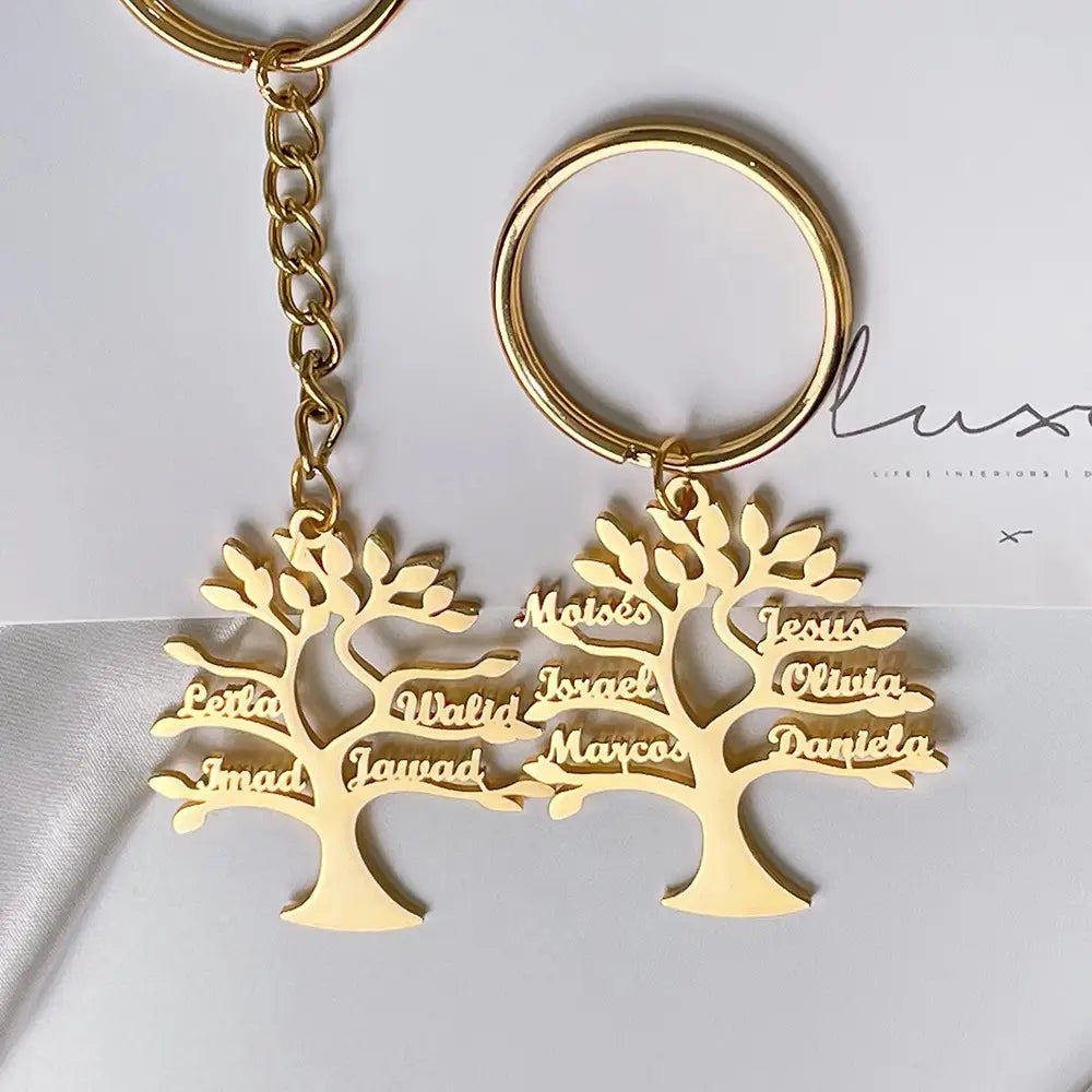 Personalized Tree of Life Name Stainless Steel Keychain for Women