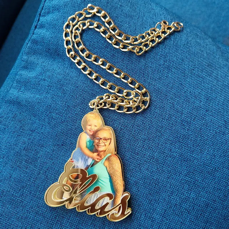 Custom Name Children’s Painting Pendant Necklace with Cuban Chain