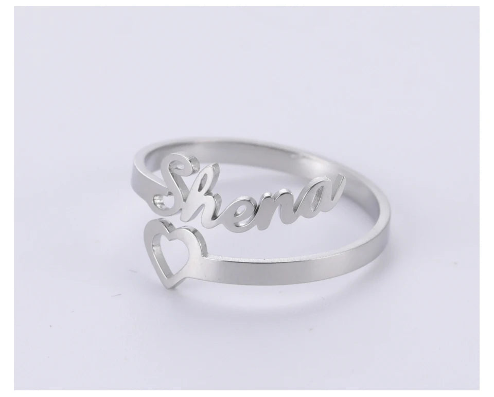 Personalised Custom Double Name Rings Stainless Steel Open Adjustable Couple Ring for Loved One Christmas New Year Gift