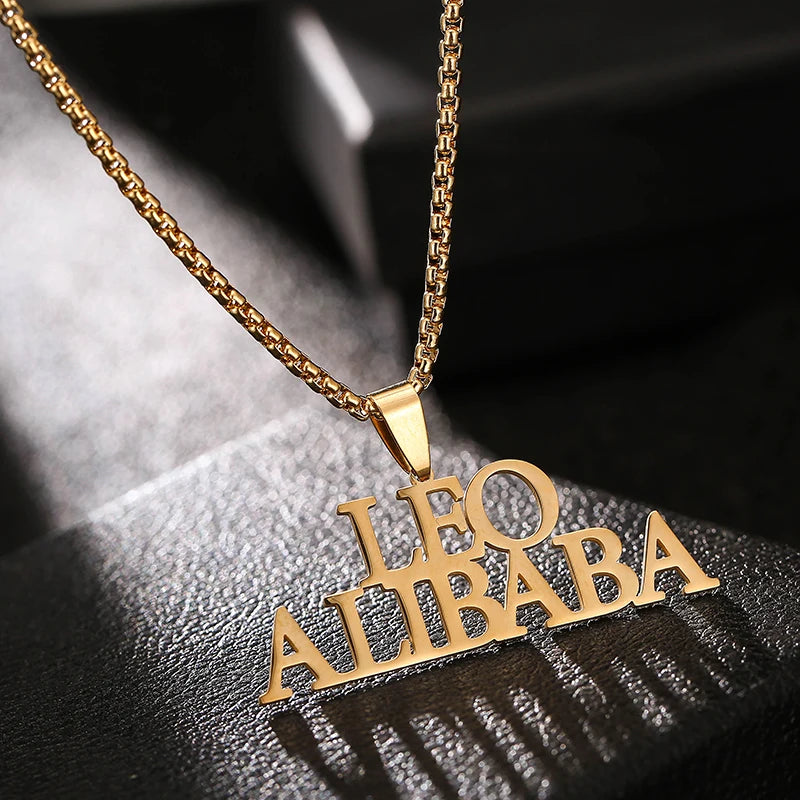 Stainless Steel Name Necklaces with Solid Necklace Curb Chains Link ,Customized Nameplate Necklaces, Jewelry Gifts Dropshipping