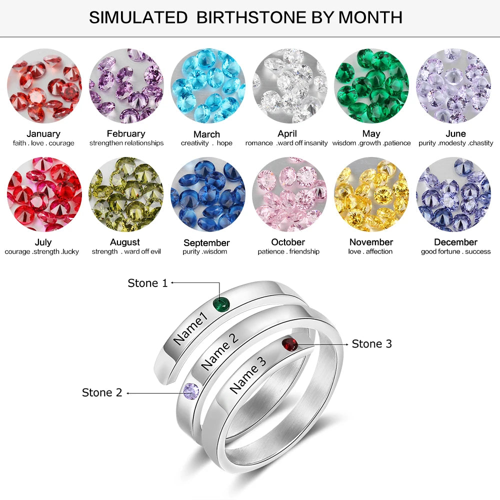 Personalized Mothers Rings Custom Name Birthstone Wrap Rings for Women Engraved Jewelry Anniversary Gifts for Mom