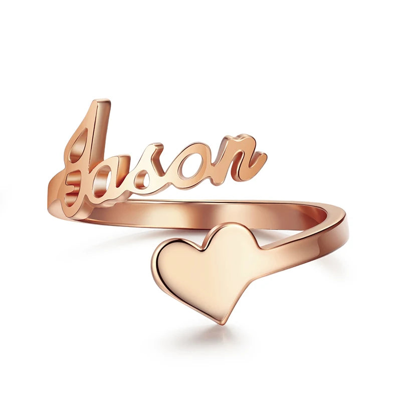 Heart Name Ring Letter Rings Custom Personalized Love Heart Ring for Women Best Friends Wedding Gift