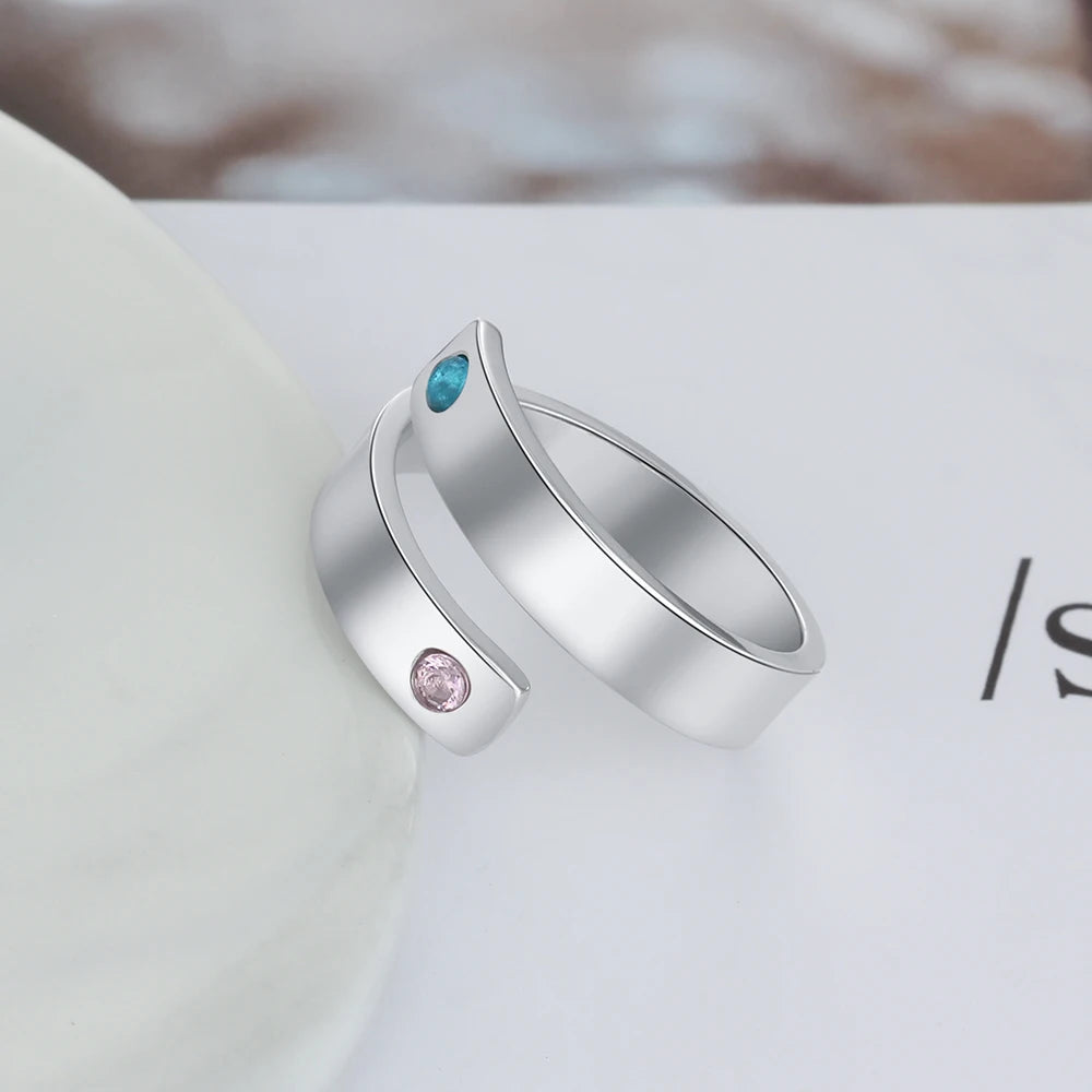 Personalized Birthstone Ring Engraved 2 Name Custom Promise Ring Anniversary Jewelry Gift for Women and Couples