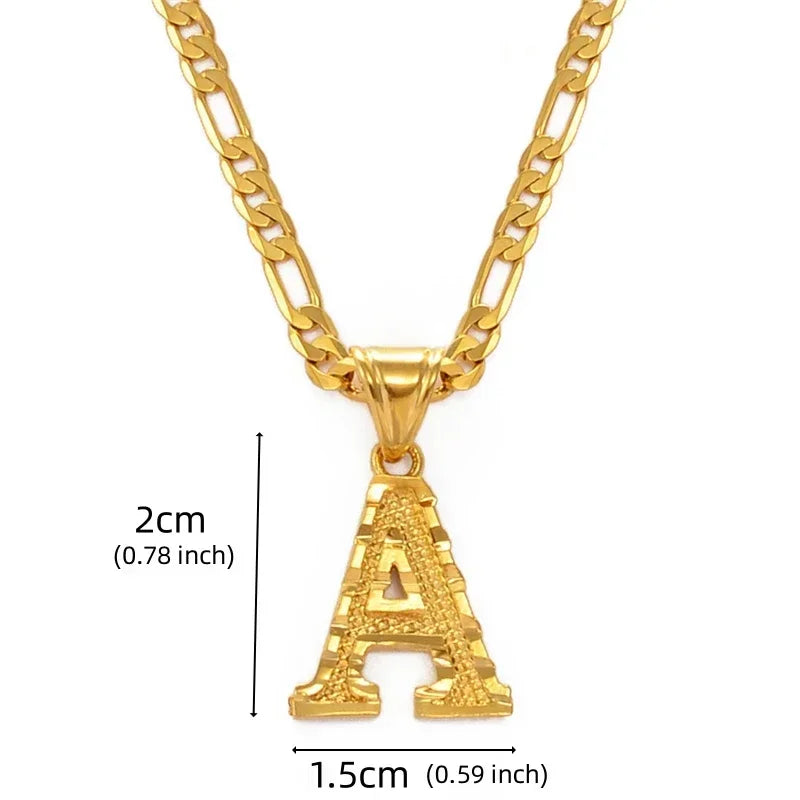 A-Z Letters Pendant Necklaces For Women Men Girls English Initial Alphabet Figaro Chains Gold Color Jewelry Couple Summer