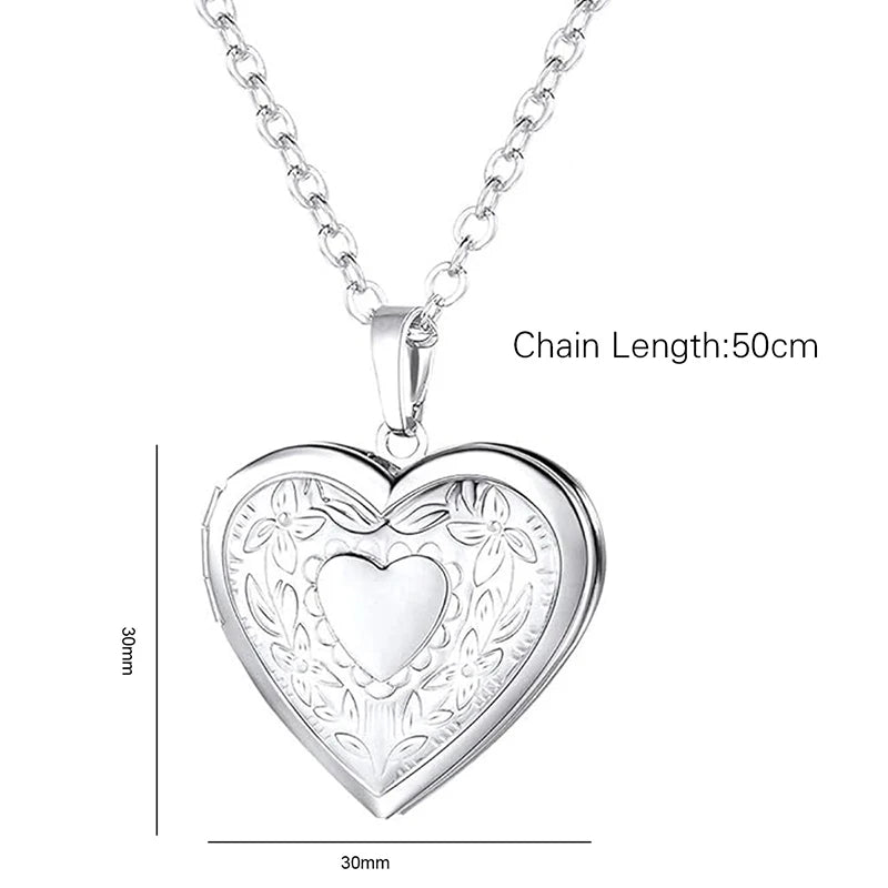 Personalized Locket Necklace Custom Photo Text Heart Necklace Engraved Name Stainless Steel Heart Shape Pendant Necklace Jewelry