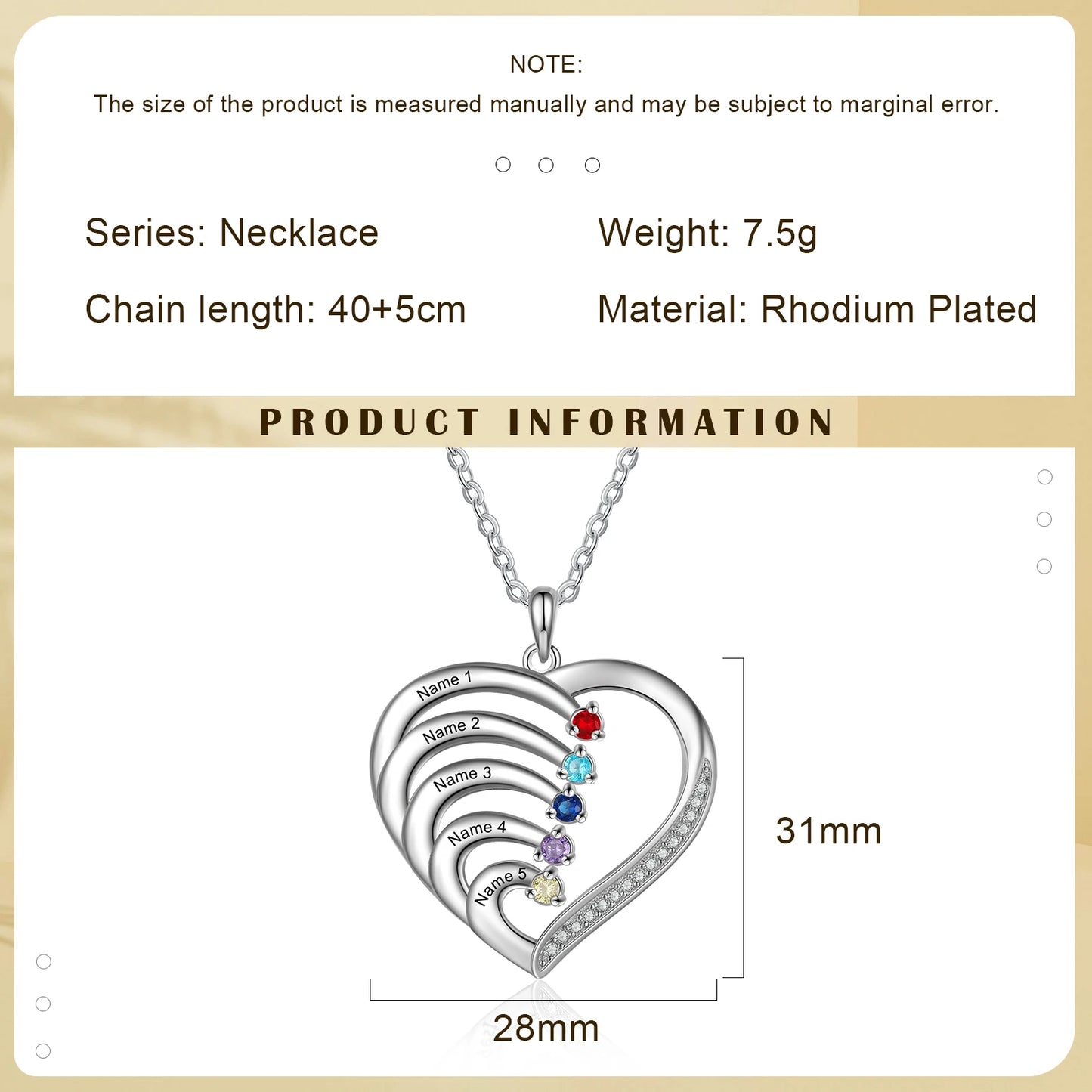 925 Sterling Silver Personalized Heart Necklace with 2-6 Birthstones Custom Engraved Name Mothers Pendant Christmas Gift for Her