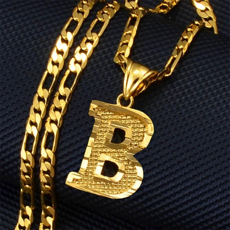 A-Z Letters Pendant Necklaces For Women Men Girls English Initial Alphabet Figaro Chains Gold Color Jewelry Couple Summer