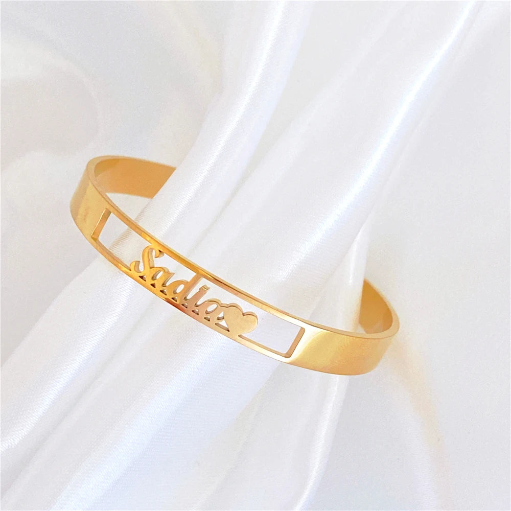 Customized Letter Name Bracelet Personalized Custom Bangles Women Men Rose Gold Stainless Steel Chrismas Jewelry Gift