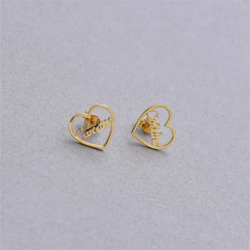 Custom Name Earrings for Women Stainless Steel Heart Shaped Ear Studs Letter Earrings Girl Fashion Personalize Customize Jewelry