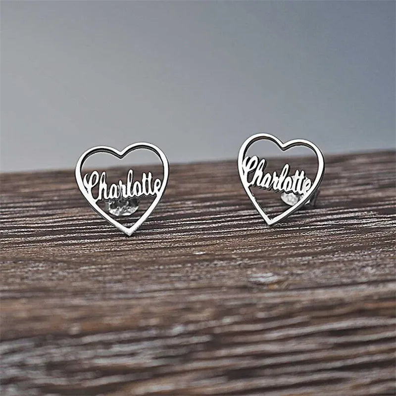 Custom Name Earrings for Women Stainless Steel Heart Shaped Ear Studs Letter Earrings Girl Fashion Personalize Customize Jewelry