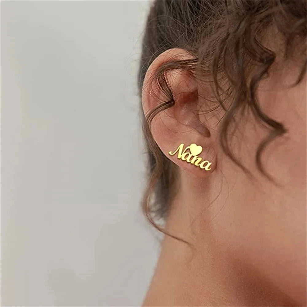 Custom Name Earring Heart Star Stainless Steel Gold Color Personalized Stud Earrings Customized Jewelry for Women Gift