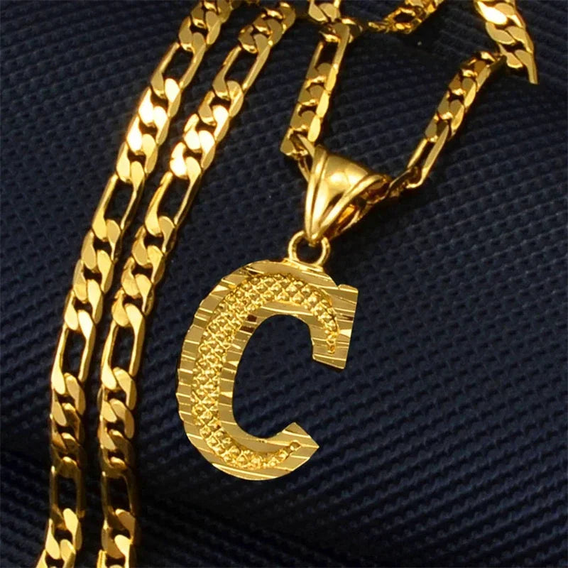 A-Z Letters Pendant Necklaces For Women Men Girls English Initial Alphabet Figaro Chains Gold Color Jewelry Couple Summer