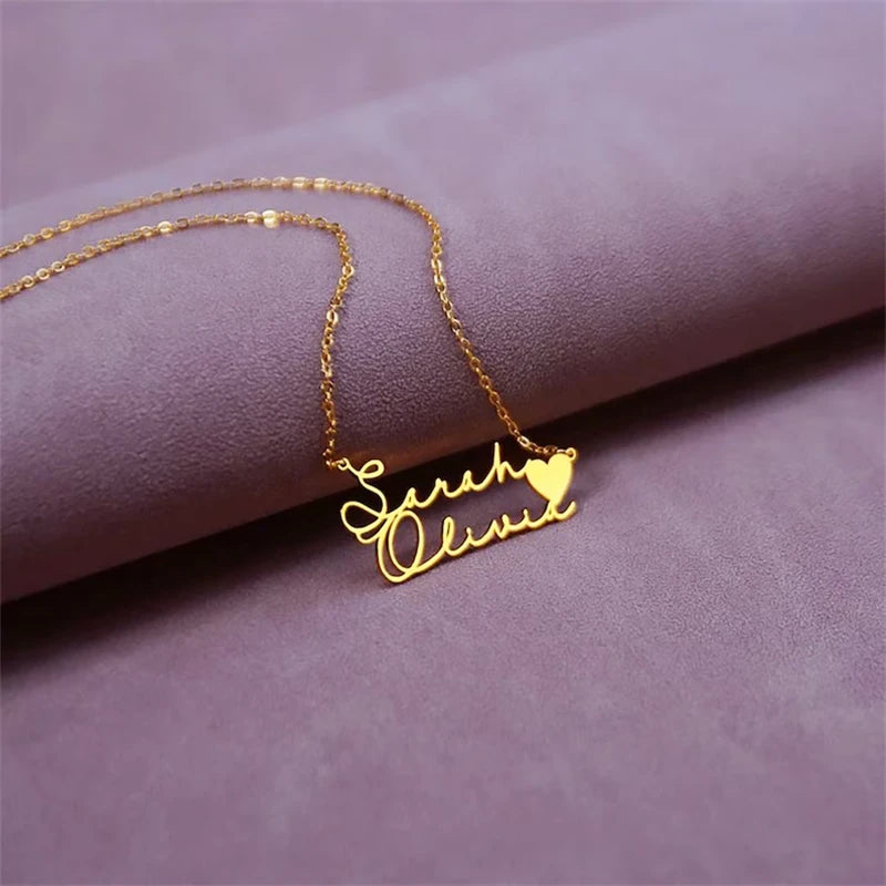 Customized Name Necklace Simple DIY Personalized Love Heart Double Layer Name Necklace Valentine's Day Gift