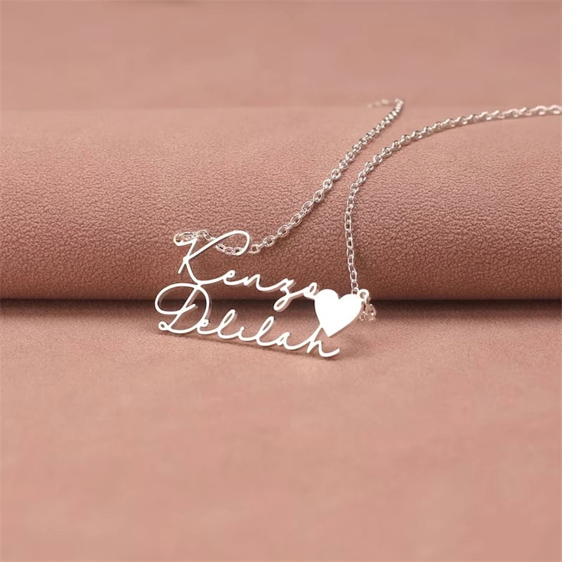 Customized Name Necklace Simple DIY Personalized Love Heart Double Layer Name Necklace Valentine's Day Gift