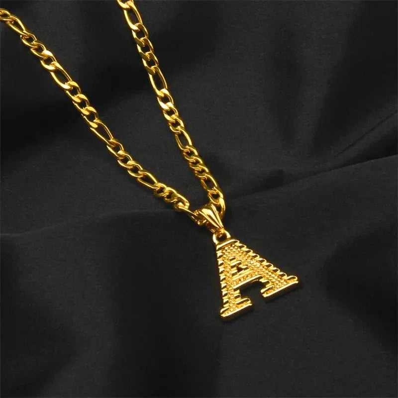 A-Z Letters Pendant Necklaces For Women Men Girls English Initial Alphabet Figaro Chains Gold Color Jewelry Couple Summer