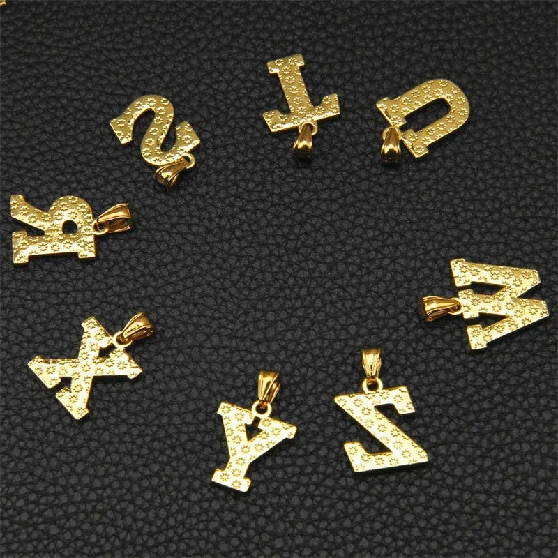 A-Z Letters Pendant Necklaces For Women Men Girls English Initial Alphabet Figaro Chains Gold Color Jewelry Couple Summer