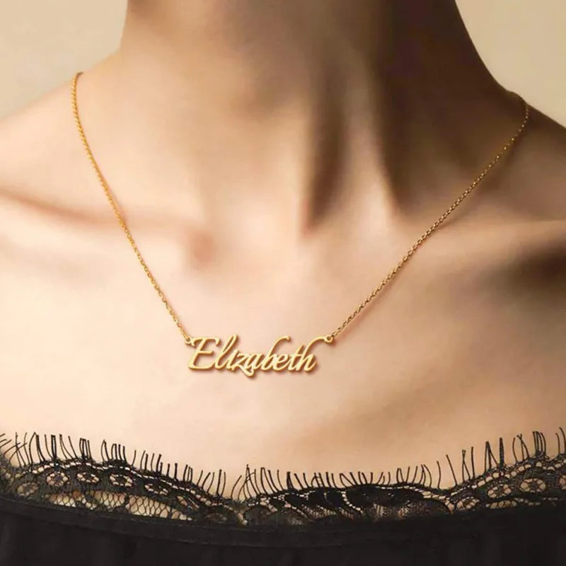 Name Necklace Personalized 18K Gold Plated Custom Name Necklaces for Women Customized Name Plate Pendant Jewelry Gifts for Women