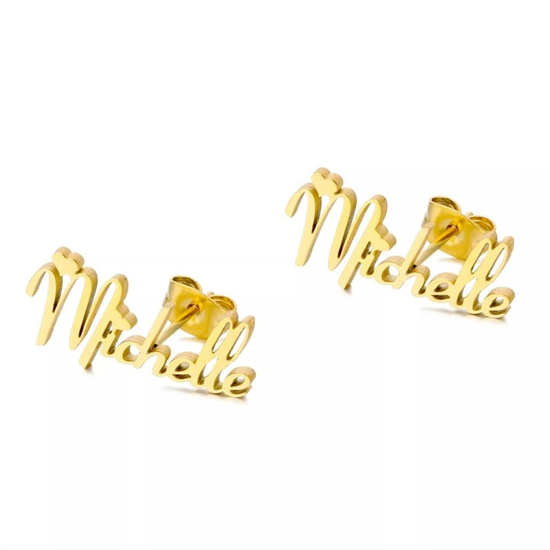 Stainless Steel Initial Letter Nameplate Stud Earring Customied Name Earrings For Women Personalized gift