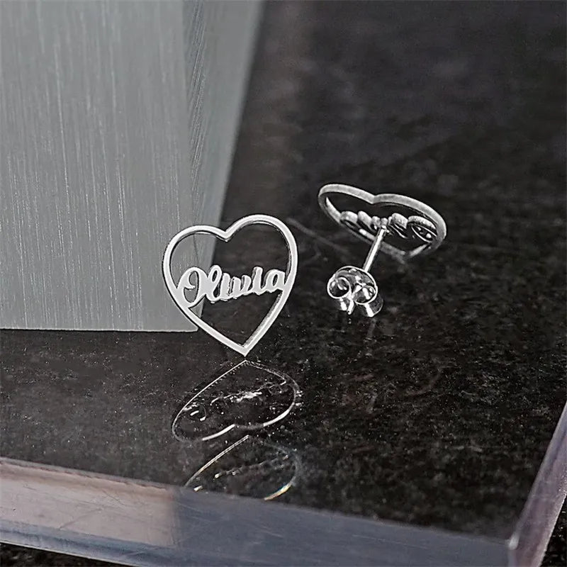 Custom Name Earrings for Women Stainless Steel Heart Shaped Ear Studs Letter Earrings Girl Fashion Personalize Customize Jewelry