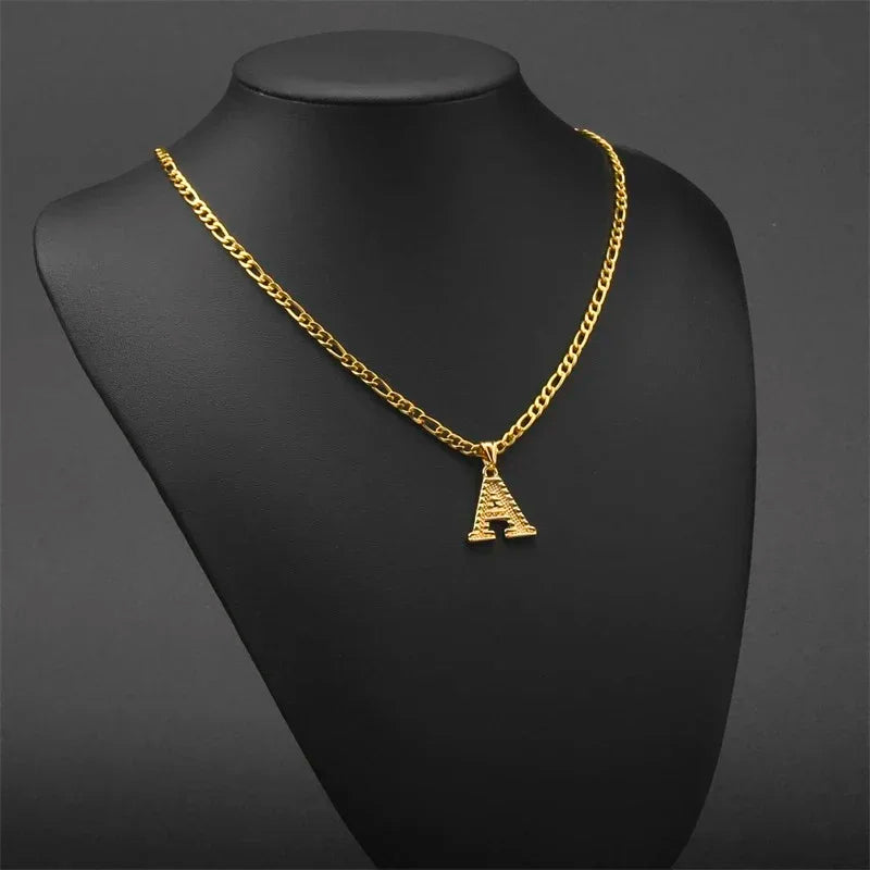 A-Z Letters Pendant Necklaces For Women Men Girls English Initial Alphabet Figaro Chains Gold Color Jewelry Couple Summer