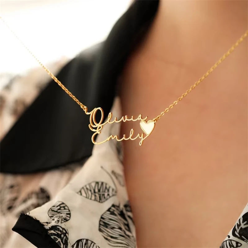 Customized Name Necklace Simple DIY Personalized Love Heart Double Layer Name Necklace Valentine's Day Gift