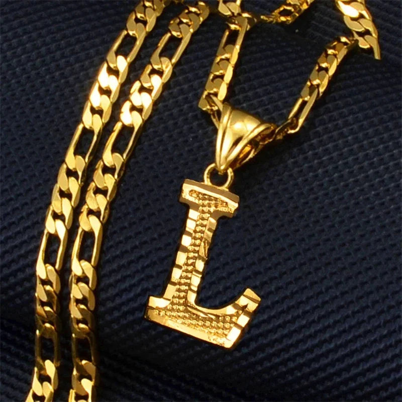 A-Z Letters Pendant Necklaces For Women Men Girls English Initial Alphabet Figaro Chains Gold Color Jewelry Couple Summer