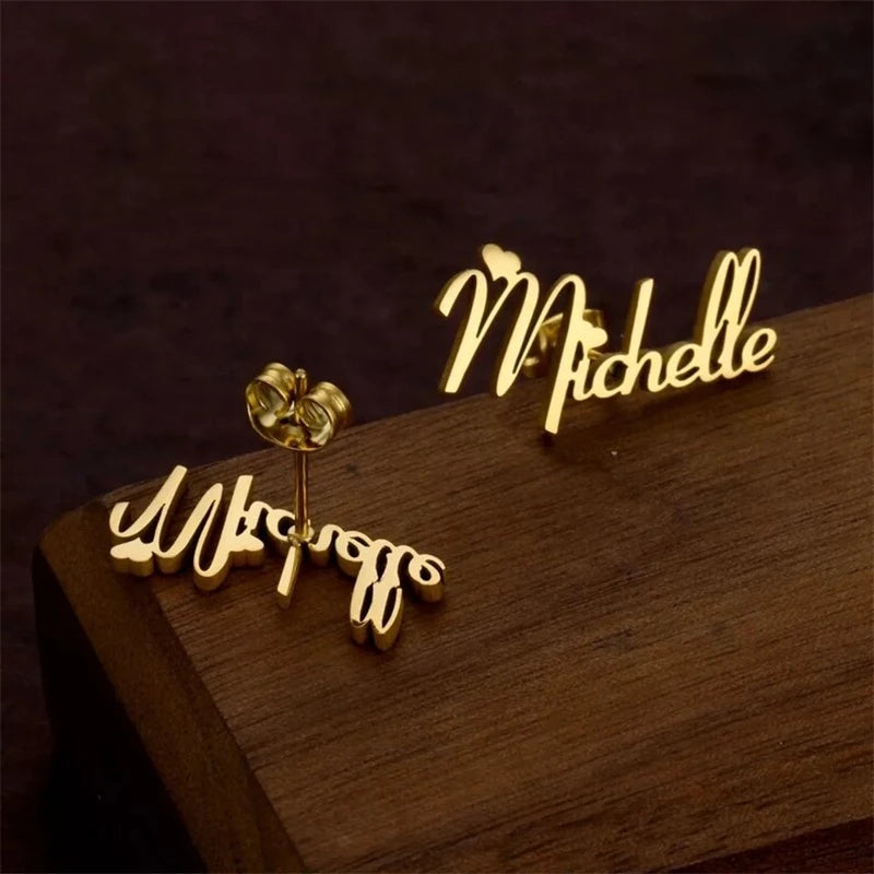 Stainless Steel Initial Letter Nameplate Stud Earring Customied Name Earrings For Women Personalized gift