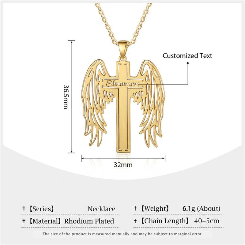 Custom Angel Wing Cross Name Necklace for Women Gold Memorial Jewelry Name Necklace With Angel Wings Personalized Jewelry