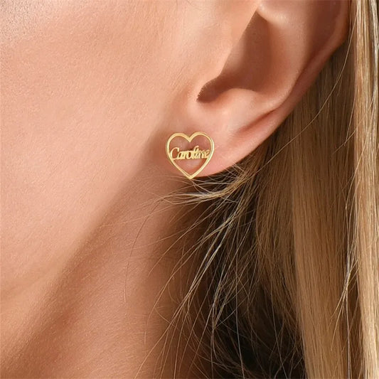 Custom Name Earrings for Women Stainless Steel Heart Shaped Ear Studs Letter Earrings Girl Fashion Personalize Customize Jewelry