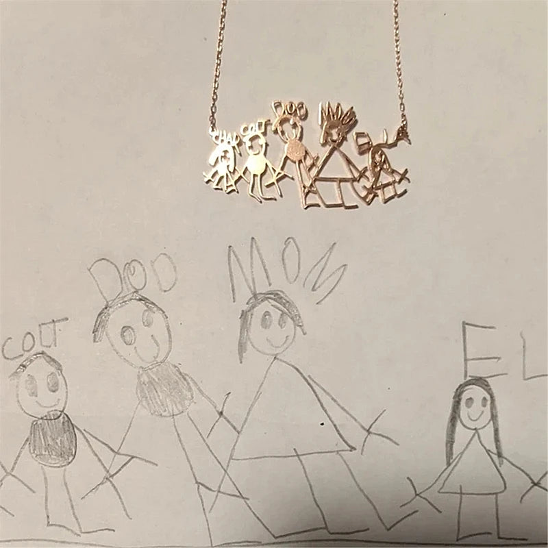 Custom Kids Drawing Necklace Stainless Stee Personalized Children Artwork Pendant for Kids Mom Family Jewelry Gifts