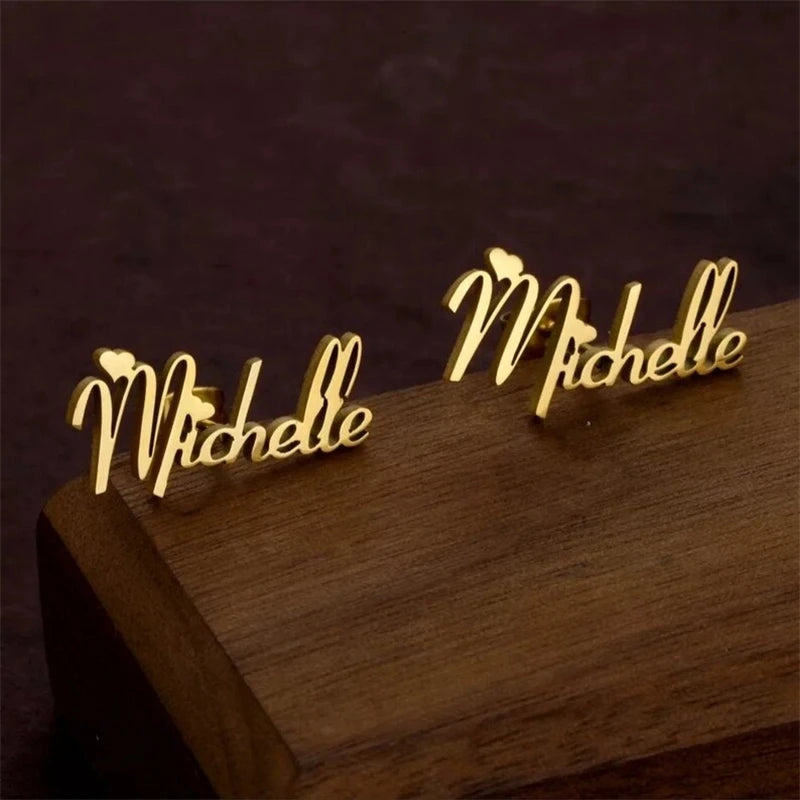 Stainless Steel Initial Letter Nameplate Stud Earring Customied Name Earrings For Women Personalized gift