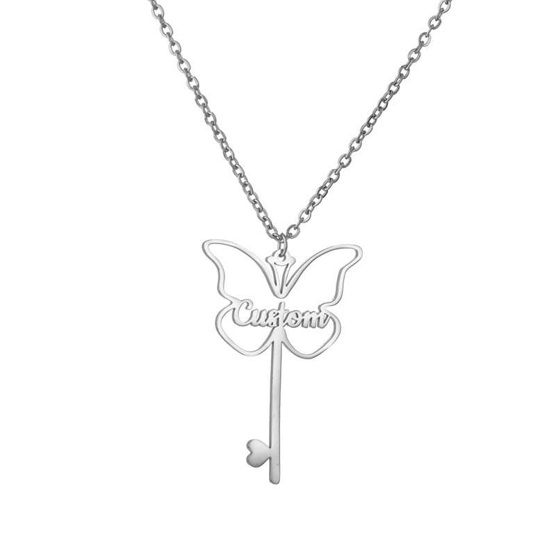 Love Butterfly Key Pendant Necklace in Stainless Steel Jewelry