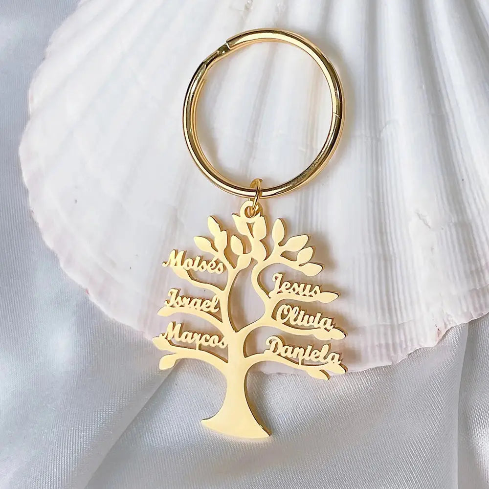 Personalized Tree of Life Name Stainless Steel Keychain for Women